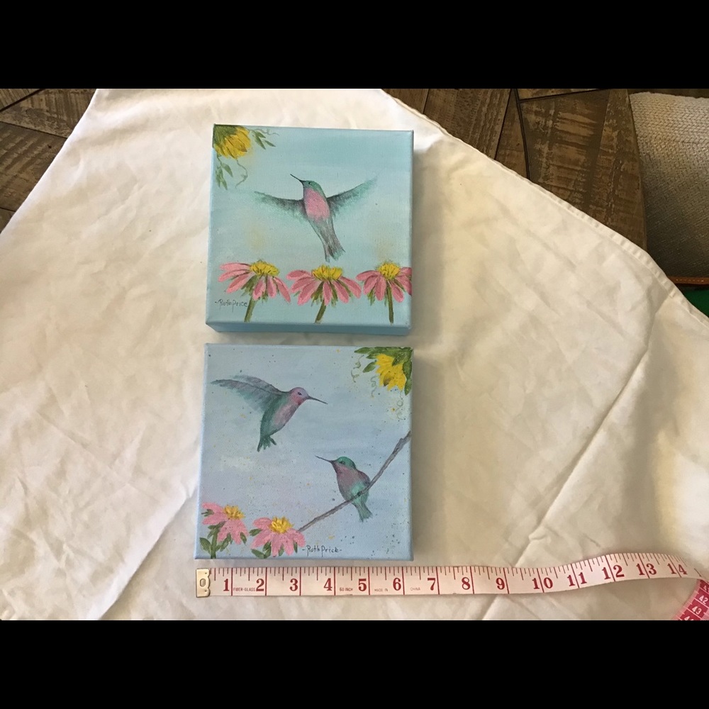 Pair of hummingbird paintings